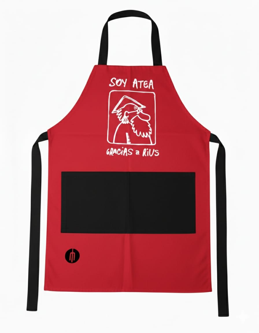 Mandil color rojo con bolsa color negro “Soy atea gracias a Rius”