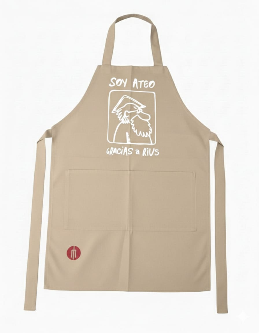 Mandil color beige “Soy ateo gracias a Rius”