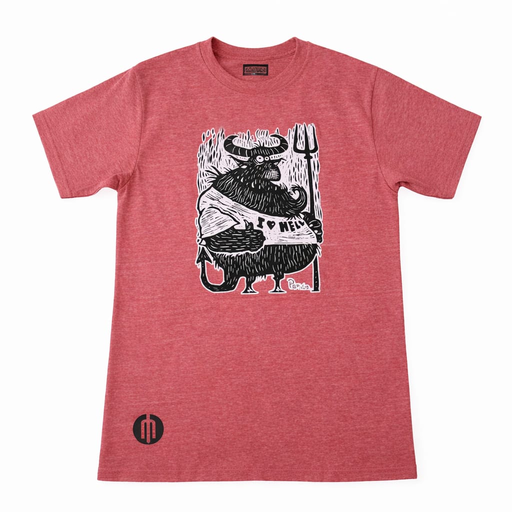 Playera para caballero color rojo jaspe “I love hell”